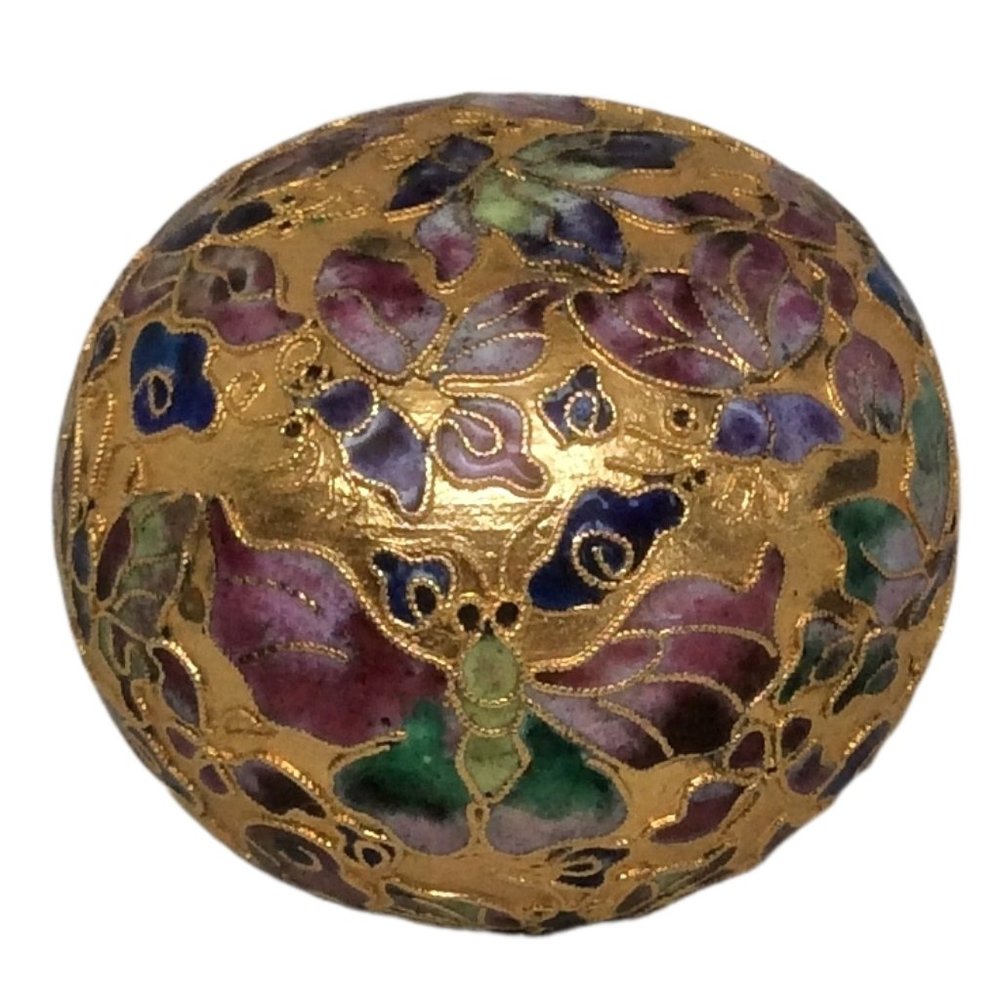 Cloisonné Round Rattle Paperweight Desk Ornament Felted Bottom Butterfly Pattern